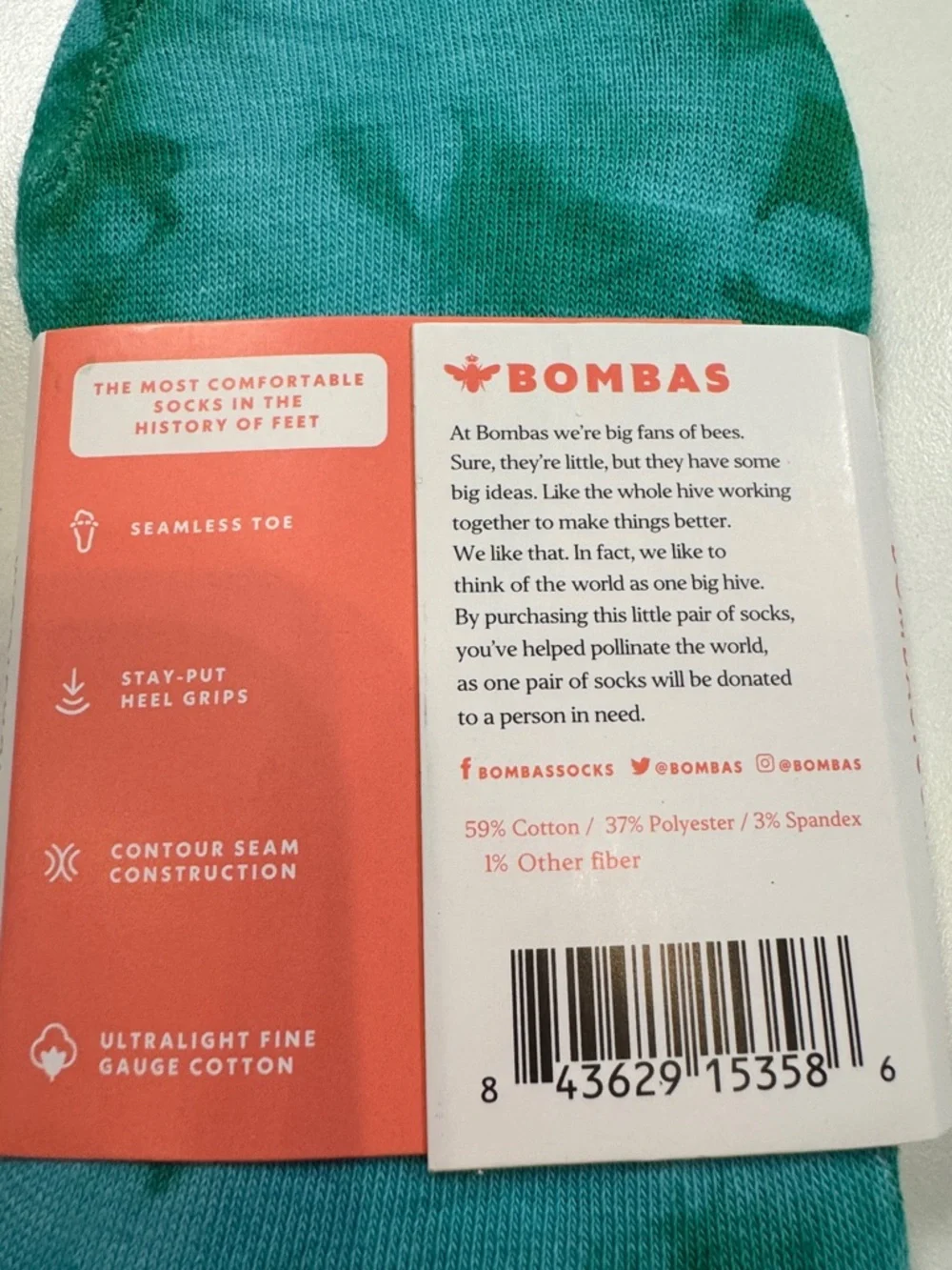 Bombas NWT Tie Dye No Show Socks 4PR SZ: Large fit women 7-9 Color: Green